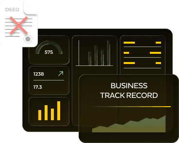 Dashboard showing business track-record score, turnover and trend
